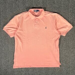 Polo Ralph Lauren Mens Large Peach Salmon Pink Cotton Pique Short Sleeve Shirt